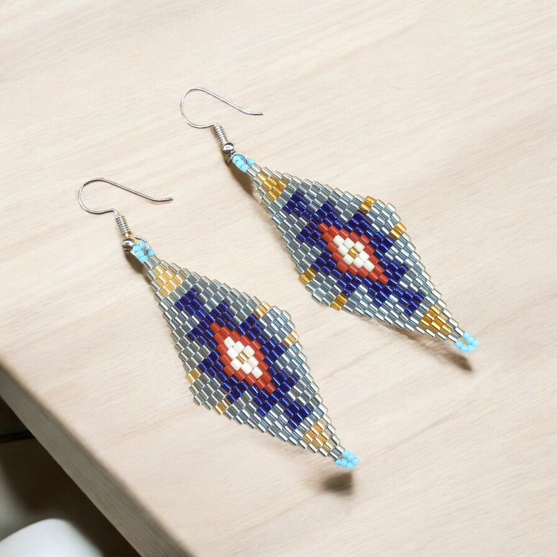 Silver and Red Miyuki Glass Beaded Earrings-2