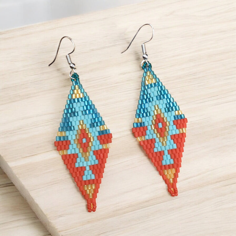 Red and Turquoise Miyuki Glass Beaded Earrings-2