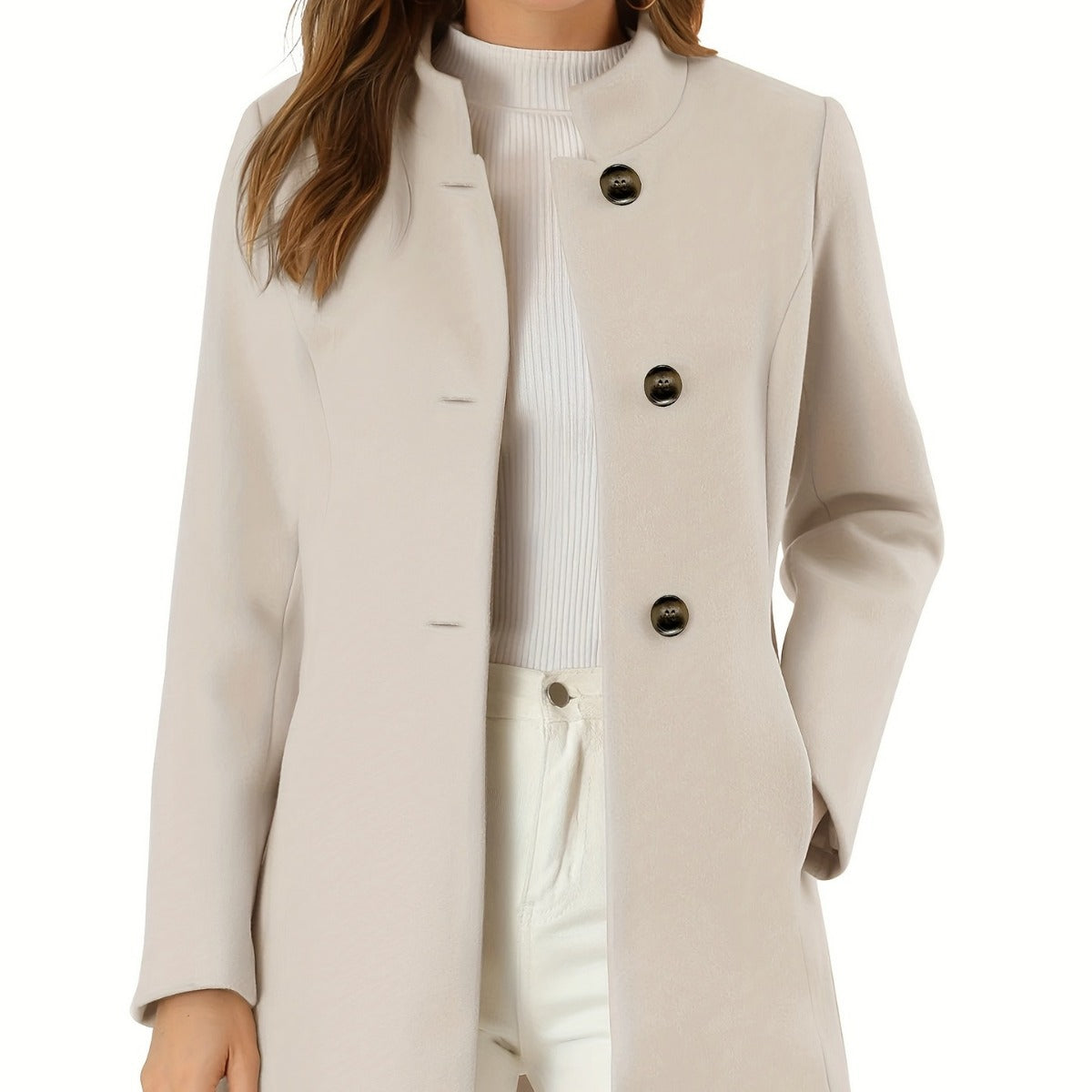 Women’s Solid Color Winter Coat – Casual Warm Long Sleeve Autumn & Winter Jacket-2