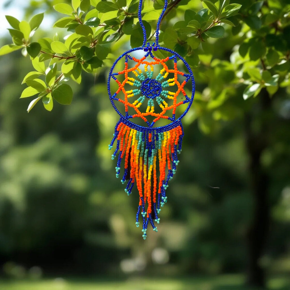 Blue and Orange Celestial Beaded Handmade Dreamcatcher-2