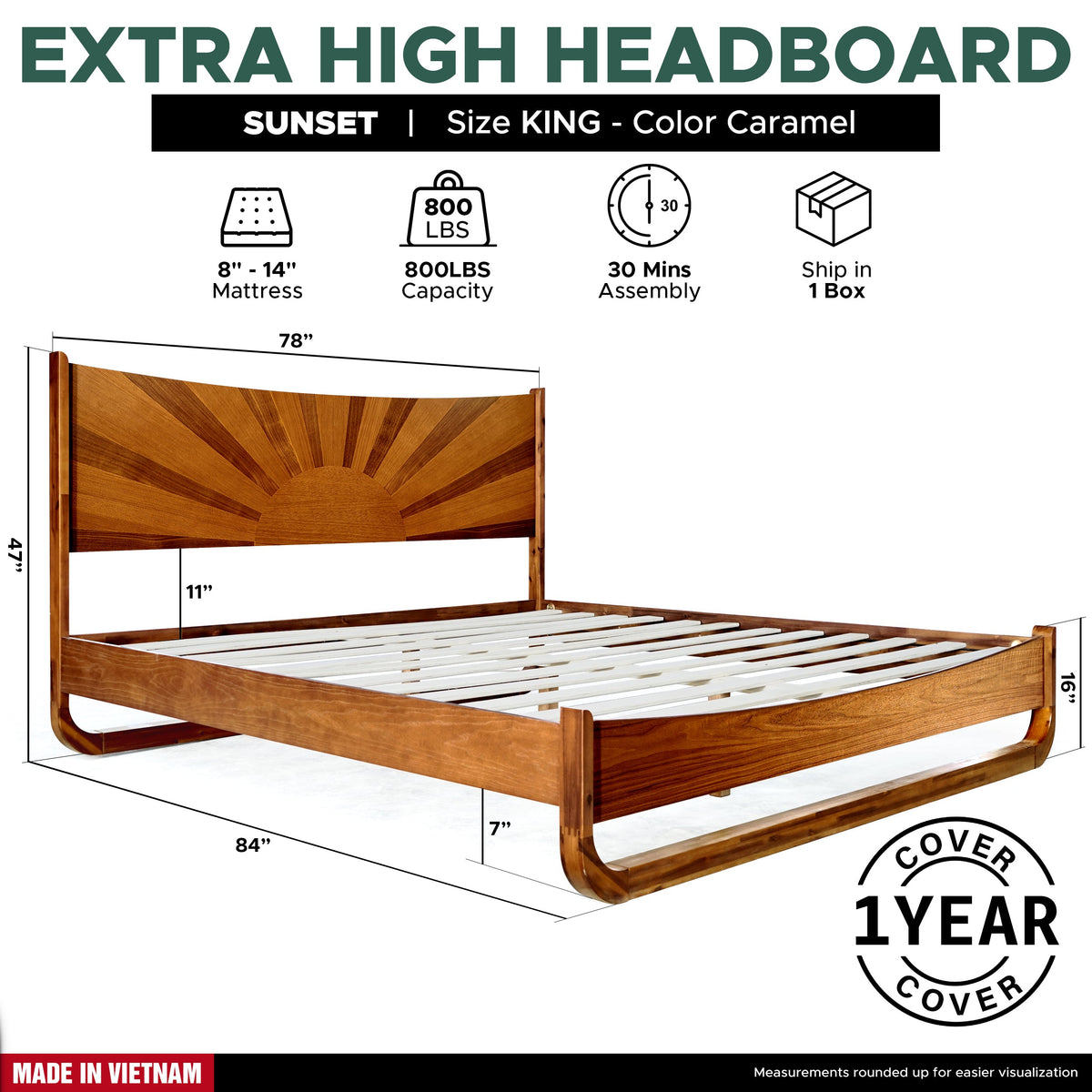 Estructura de cama de madera maciza Sunset-12