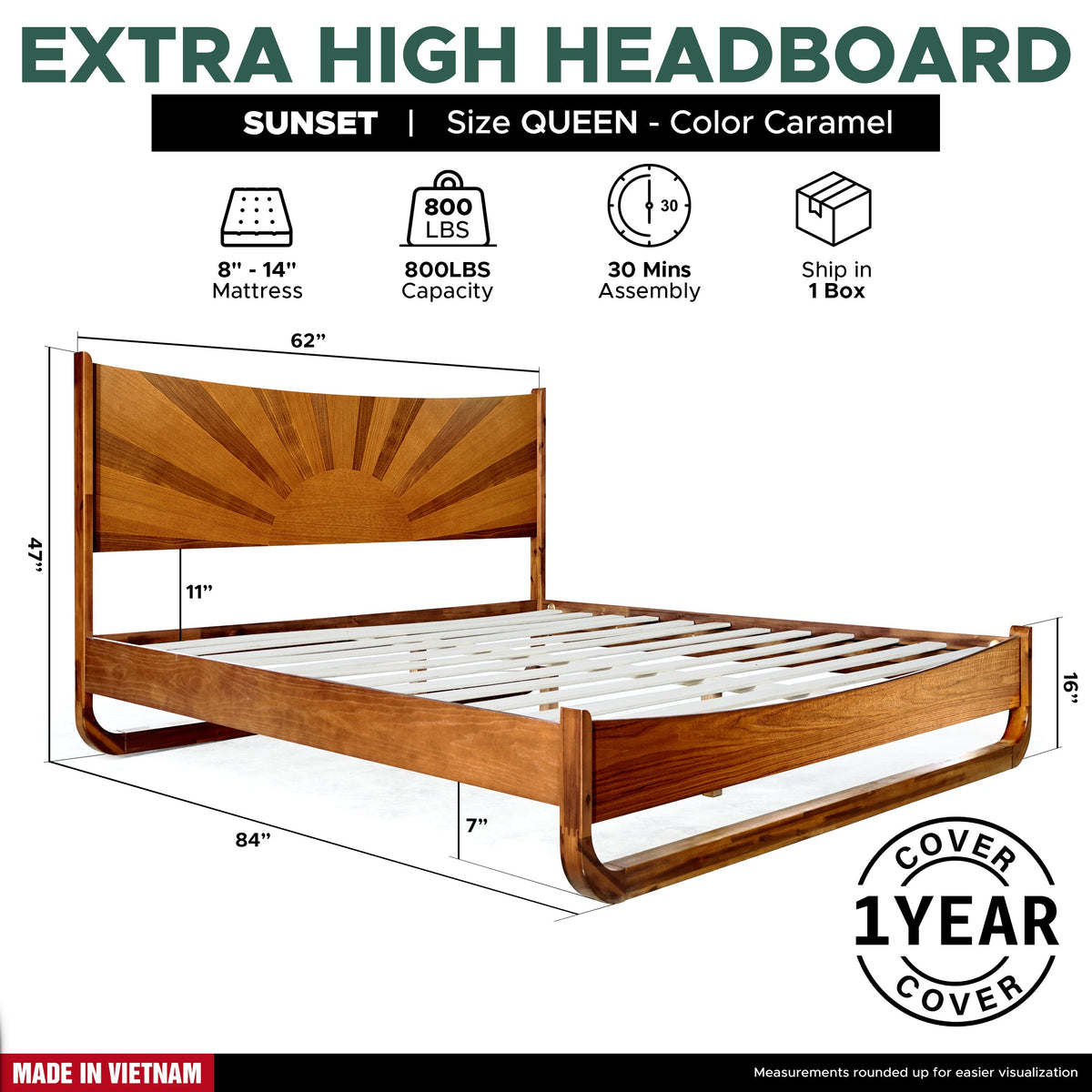 Estructura de cama de madera maciza Sunset-13