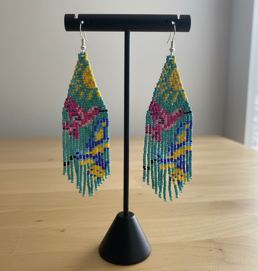 Turquoise Sky Dancer Beaded Earrings-4