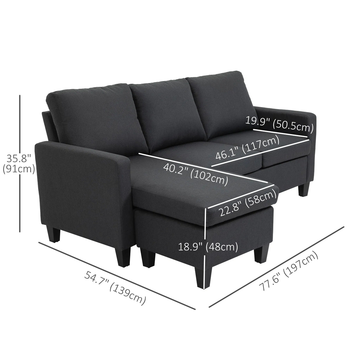 Dark Grey L-Shape Sectional Sofa with Ottoman – Modern Corner Couch for Living Room (United States & Canada Delivery Only)-4