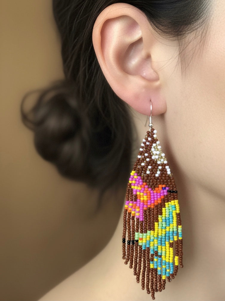 Dark brown Sky Dancer Beaded Earrings-1