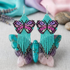 Turquoise Beaded Dancing Wing Earrings-3