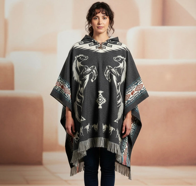 Horses HandMade Wool Poncho-5