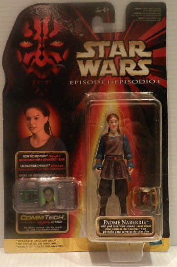 Star Wars Episode I – Padmé Naberrie 3.75" Figure w/ Podrace View Screen & CommTech Chip (UPC: 076281840765) — Back Card Has Price Sticker (Price Blacked Out)