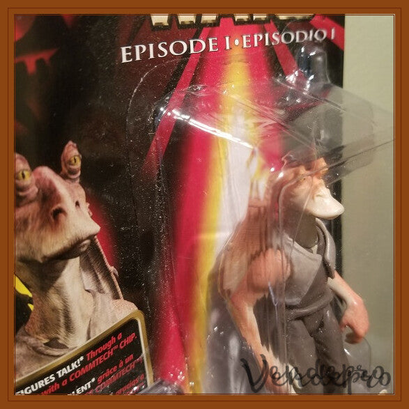 Star Wars Episodio I – Jar Jar Binks con chip CommTech (UPC: 076281840772) (Abolladura y corte en el blíster)