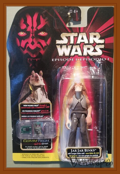 Star Wars Episode I – Jar Jar Binks with CommTech Chip (UPC: 076281840772) (Dent & Cut in Bubble)