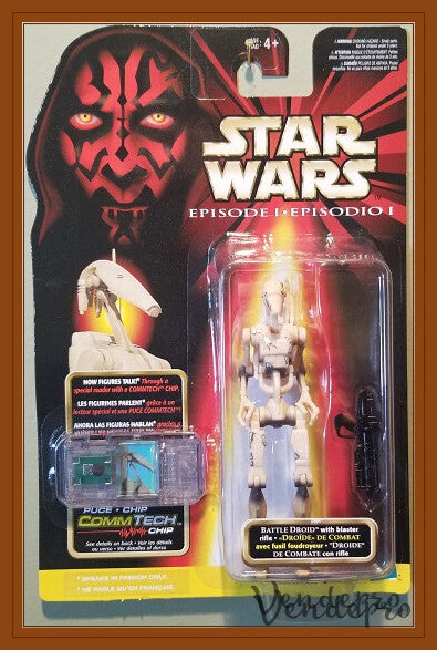 Star Wars Episode I – Battle Droid (Shot Variant) with Blaster Rifle & CommTech Chip (French) (UPC: 076930842218)