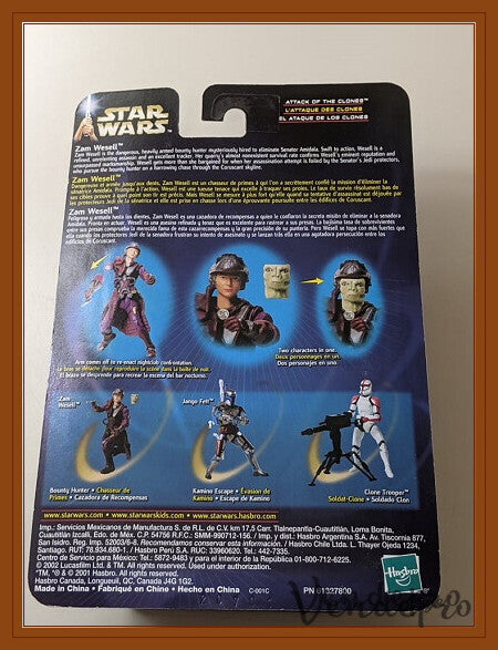 Star Wars AOTC – Zam Wesell (Cazarrecompensas) con rostro revelado y bláster (UPC: 076930846551)