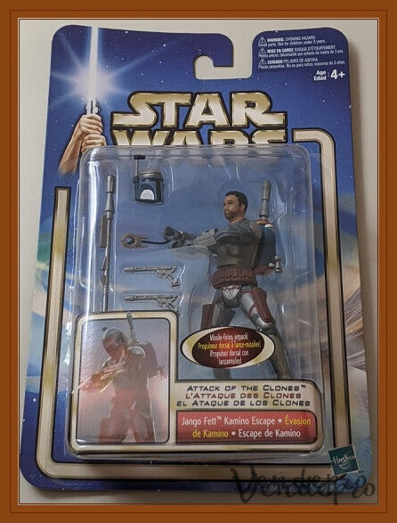 Star Wars AOTC – Jango Fett (Huida de Kamino) con Jetpack Lanza-Misiles (UPC: 076930848579)