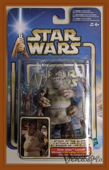 Star Wars Ep. II – Dexter Jettster (Informante de Coruscant) con Bláster y Cuchillo (UPC: 076930848661)