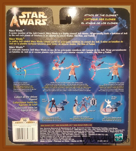 Mace Windu with Blast-Apart Battle Droid – Star Wars Episode II Deluxe Figure (Hasbro 2002) (076930848760)