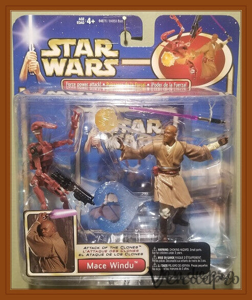 Mace Windu with Blast-Apart Battle Droid – Star Wars Episode II Deluxe Figure (Hasbro 2002) (076930848760)