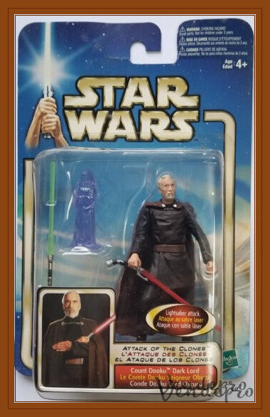 Star Wars AOTC – Conde Dooku (Lord Oscuro) con Sables de Luz y Holograma (UPC: 076930848890)
