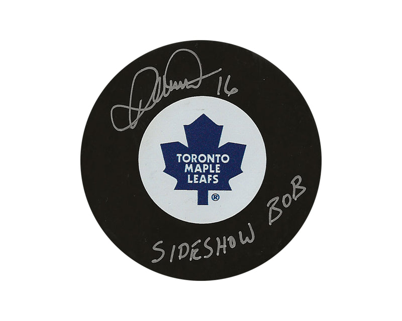 Palet de hockey Darcy Tucker, autographié par lui-même, des Maple Leafs de Toronto, modèle autographe, avec l'inscription « Sideshow Bob »-1