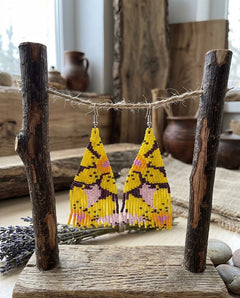 Flower Fringe Beaded Earrings (Yellow)-6