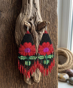 Flower Beaded Earrings ( Red )-1