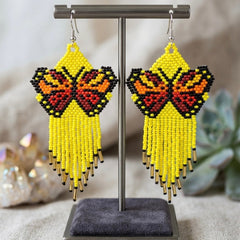 Yellow Beaded Dancing Wing Earrings-3