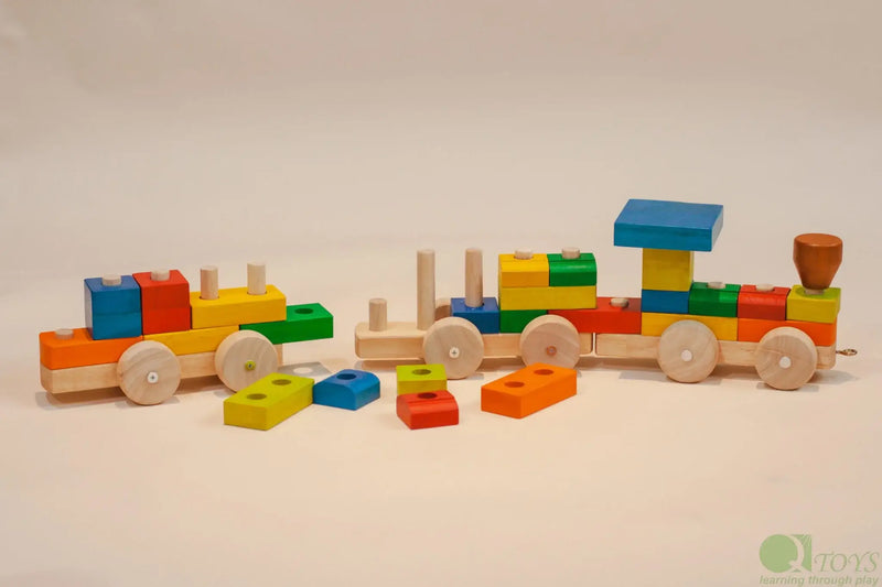 QToysUSA - Stack & Pull Train - Ages 2+-10