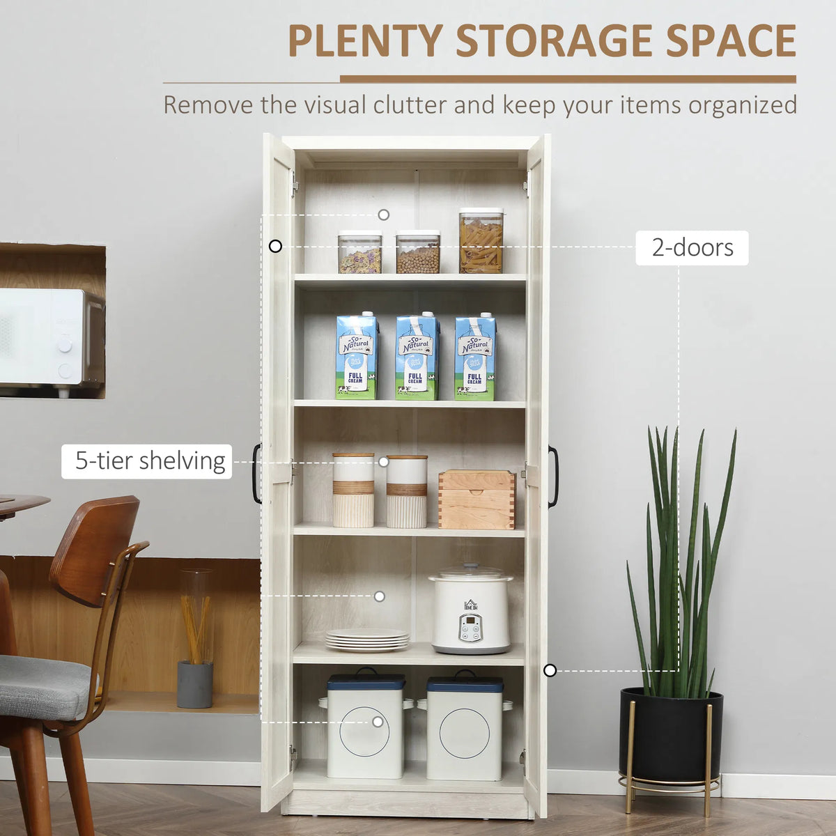 63-Inch Kitchen Pantry Cabinet – 5-Tier Storage Cabinet with Doors & Adjustable Shelves (Canada & United States Delivery Only)-3