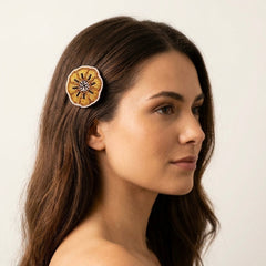 Golden Beaded Flower Barrette-7