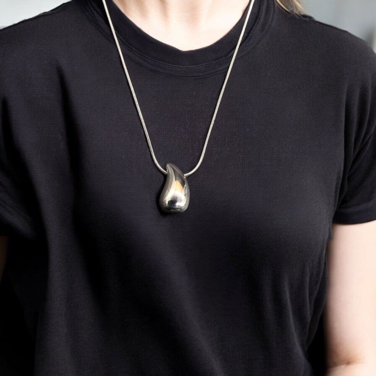 Drop Stainless Steel Necklace Pendants With Long Chain-1