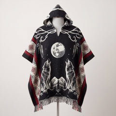 Howling wolf HandMade Wool Poncho-3