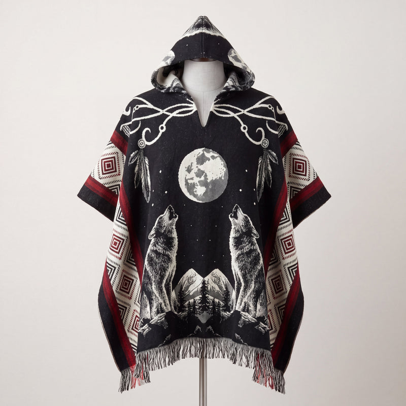 Howling wolf HandMade Wool Poncho-3