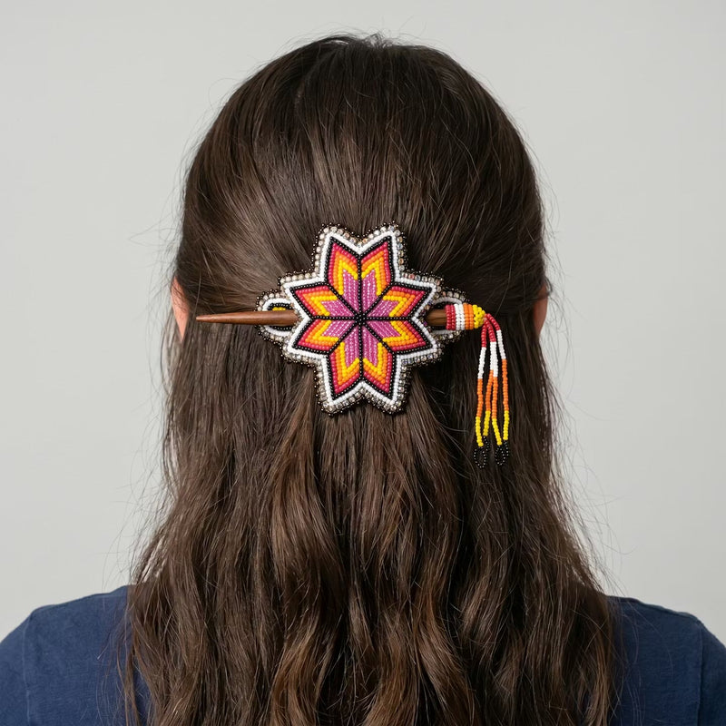 White Handmade Beaded Star Barrette-5