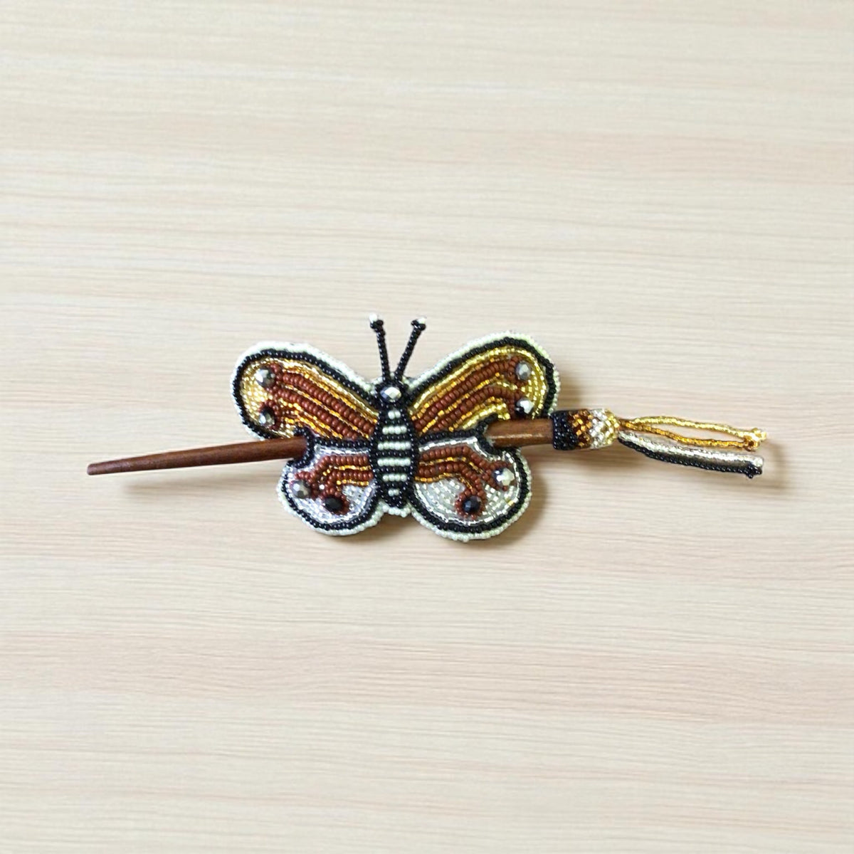 White black Handmade Beaded Butterfly Barrete-2