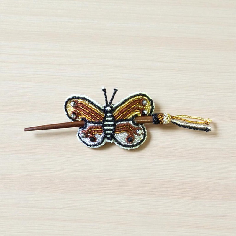 White black Handmade Beaded Butterfly Barrete-2
