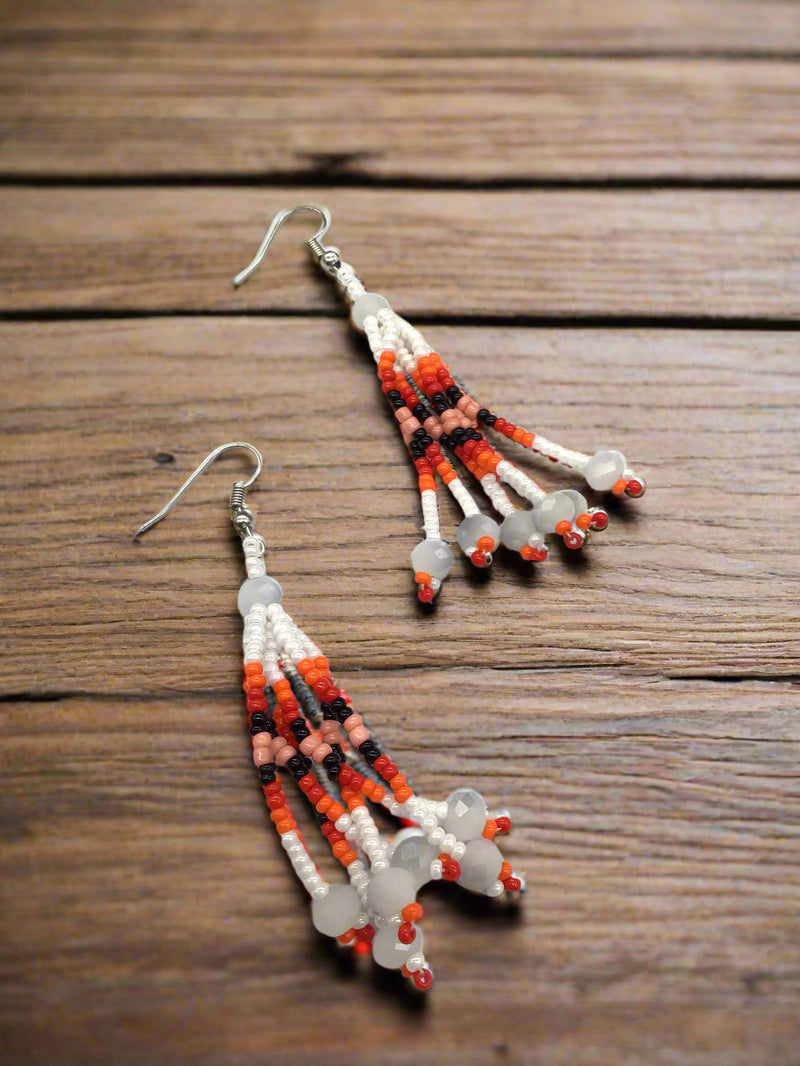 White Six-Strand Beaded Cascade Earrings-2