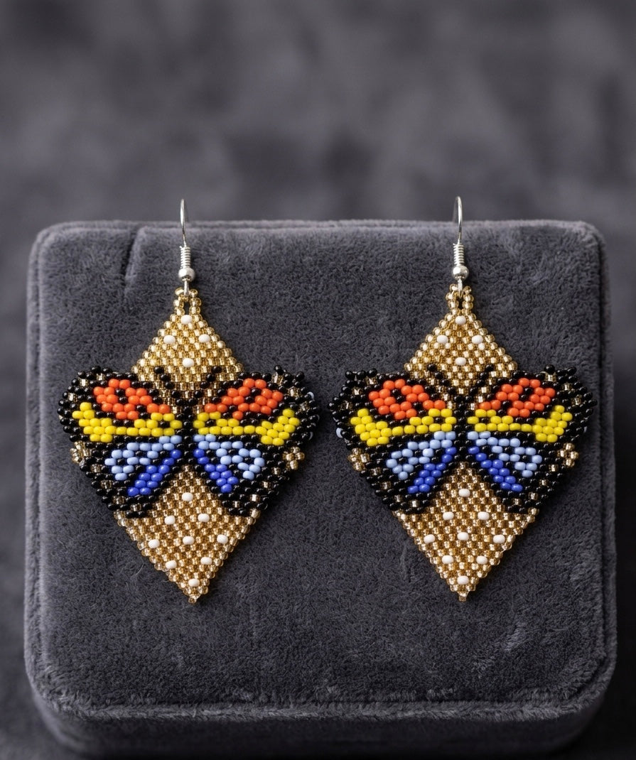 Butterfly Beaded Earrings (Gold)-1
