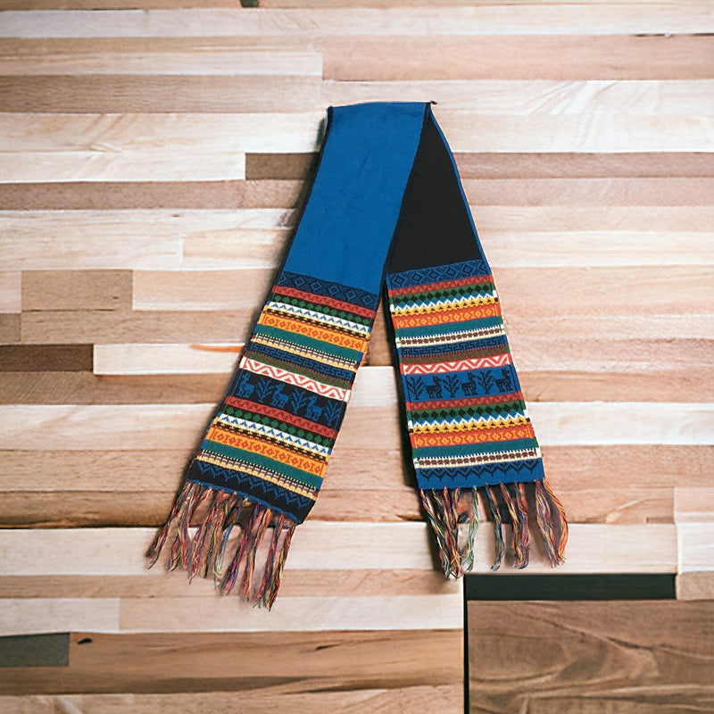Blue and Black Handmade Reversible Alpaca Scarf-1