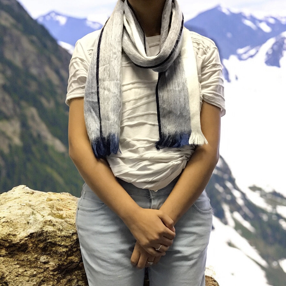 Bluish Grey Multicolor Alpaca Shawl-1