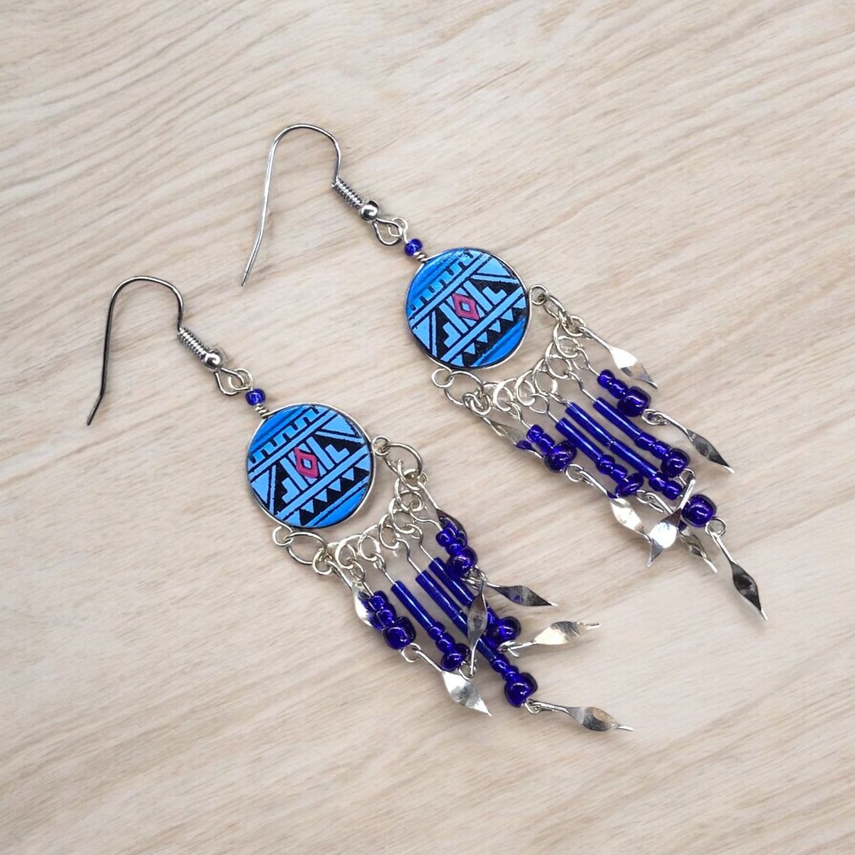 Sky Blue Southwestern Round Shaped Dangle Earrings-2