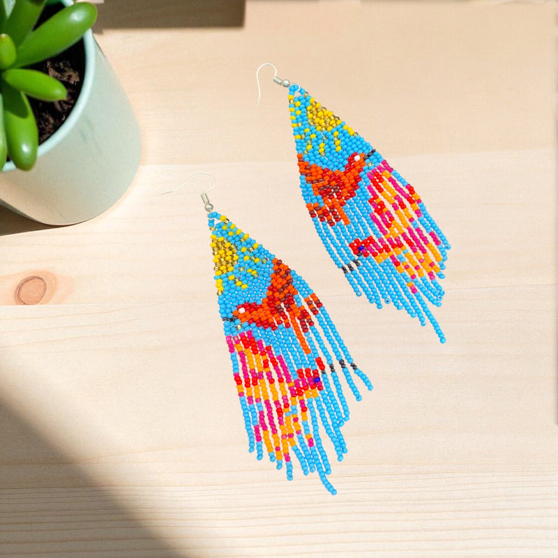 Light Blue Sky Dancer Beaded Earrings-2