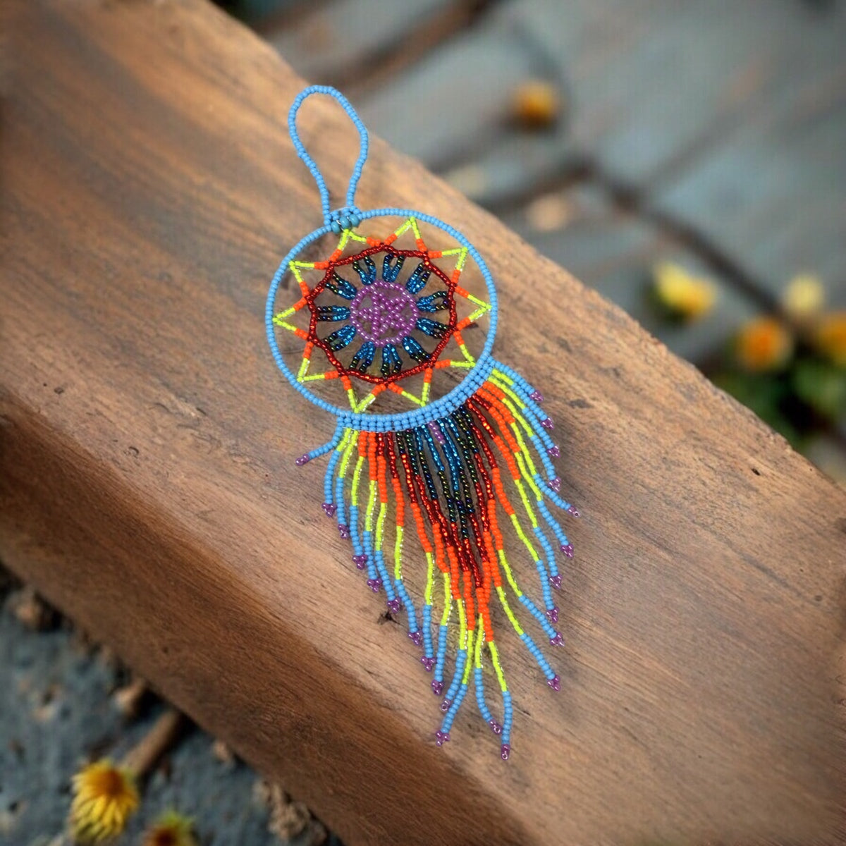 Sky Blue and Yellow Celestial Beaded Handmade Dreamcatcher-2