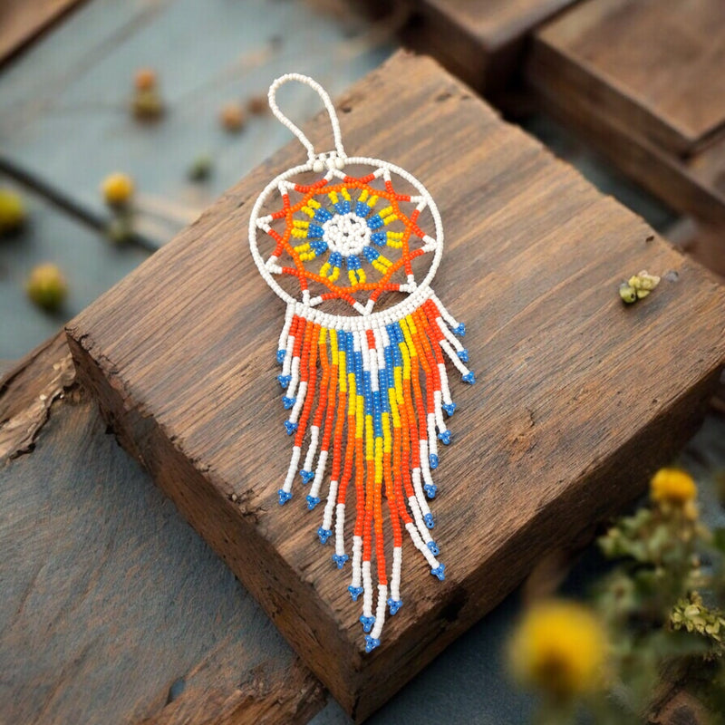 White and Blue Celestial Beaded Handmade Dreamcatcher-2