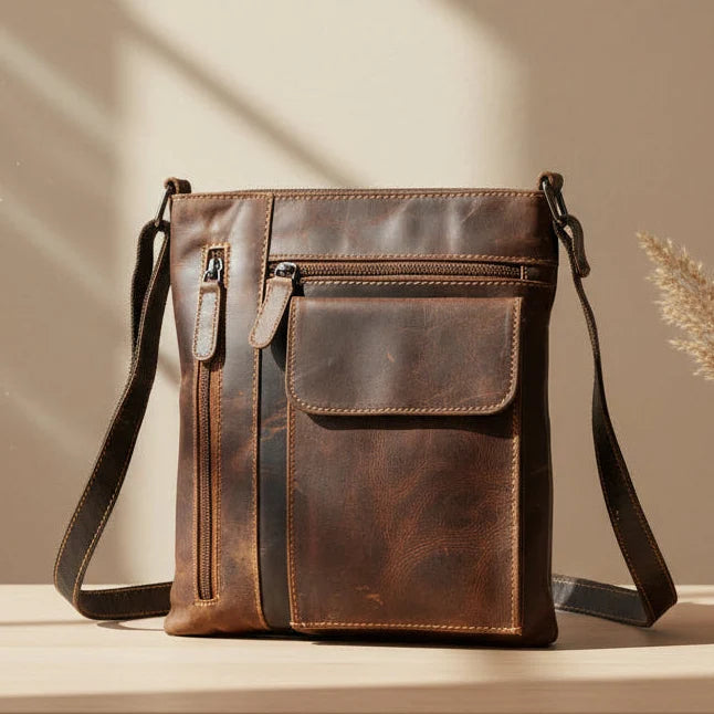 Greenwood Leather Cross Body Bag. Premium Full-Grain Leather Handbag with Multiple Pockets-1