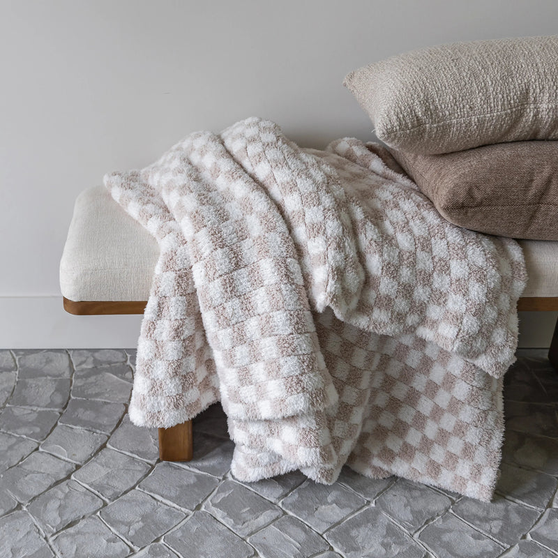 Blushing Beige & White Check Print Extended Throw-1