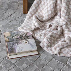 Blushing Beige & White Check Print Extended Throw-4