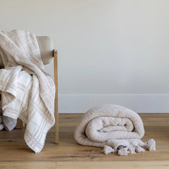 Blushing Beige & White Plaid Print Extended Throw-6