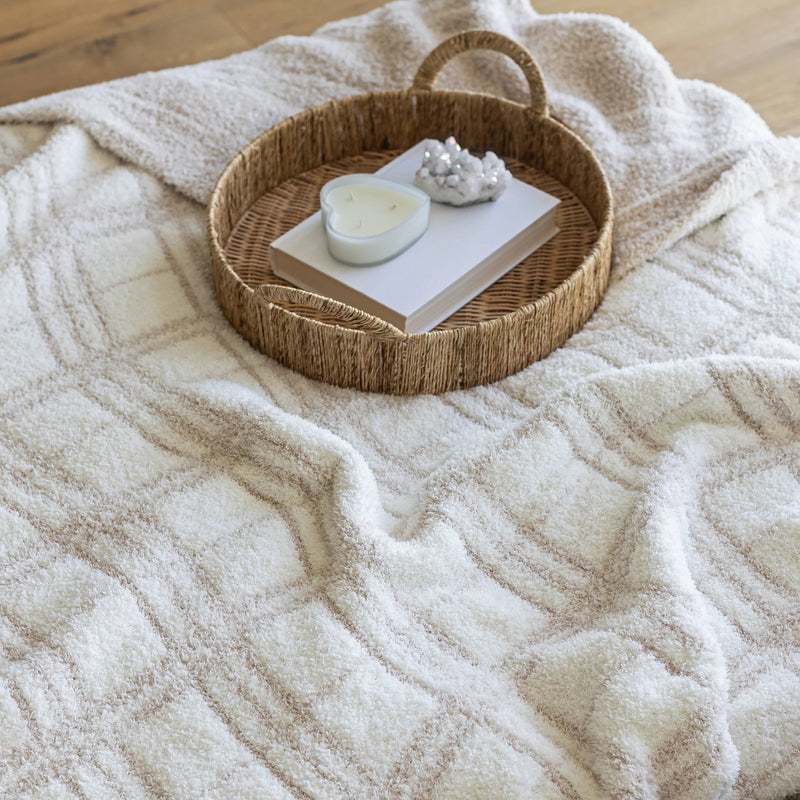 Blushing Beige & White Plaid Print Extended Throw-1