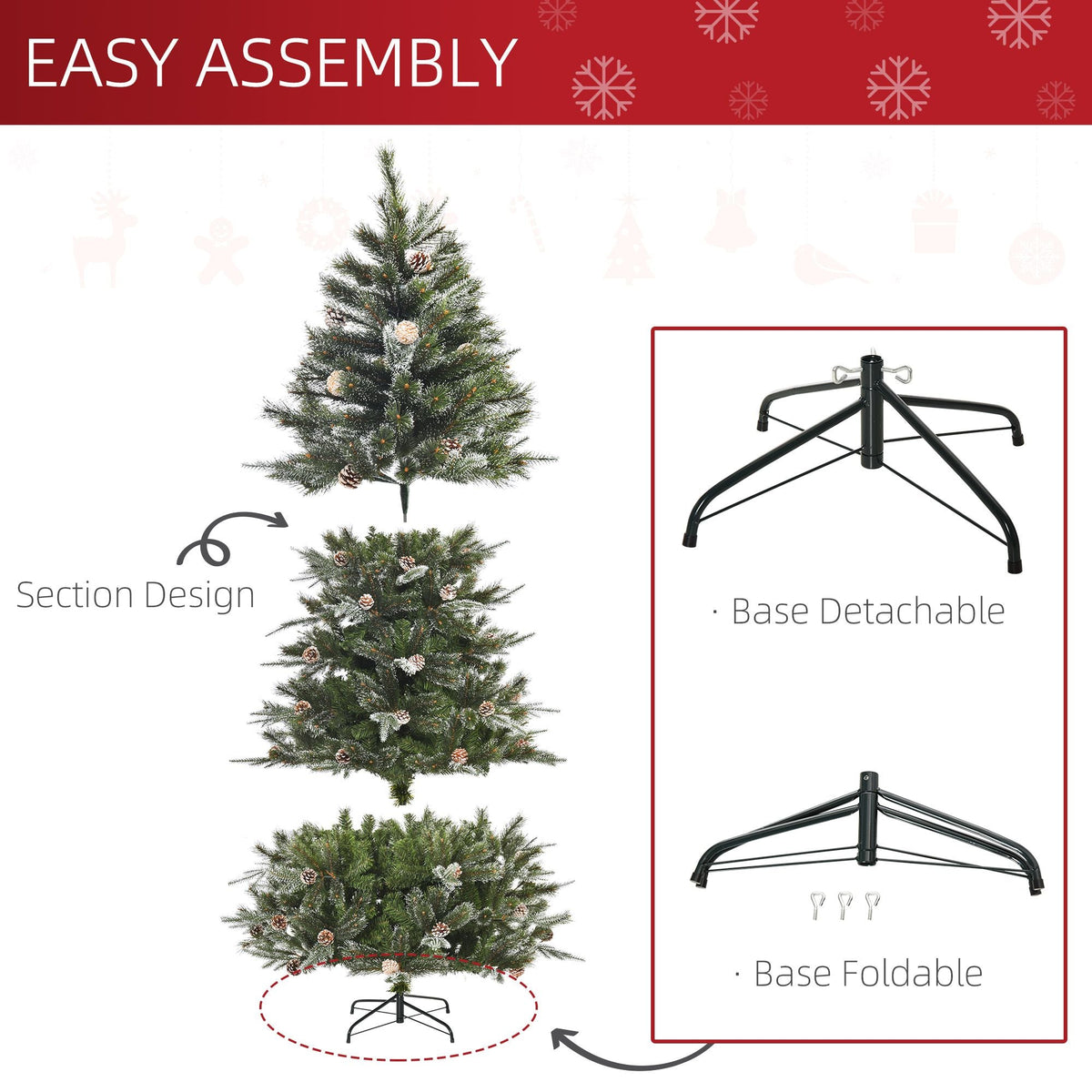 HOMCM 7FT Artificial Christmas Snow Pine Tree Holiday Home Xmas Decoration With Automatic Open, Pinecone, Green (Canada Delivery Only)-4