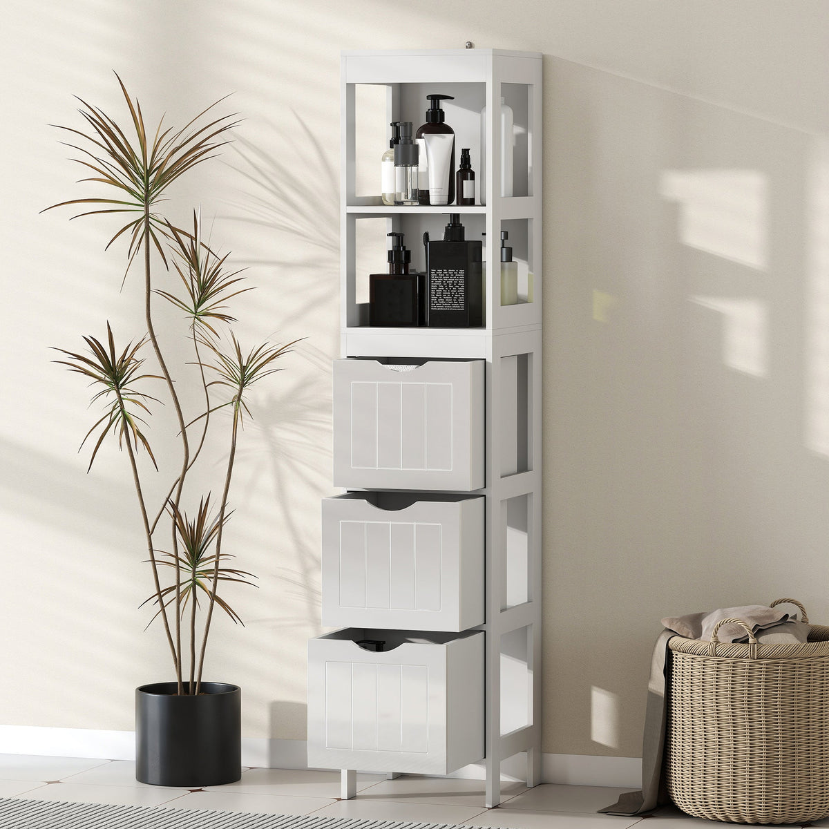 Slim Bathroom Cabinet with 3 Drawers & 2 Shelves-8
