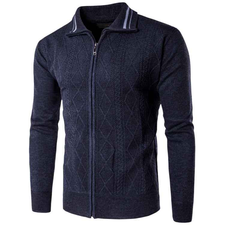 Men's Thickened Cotton Cardigan Zipper Lapel Sweater-4